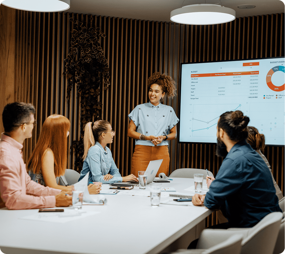 Businesswoman presenting data in meeting room