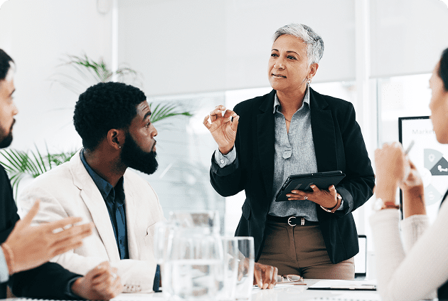 Business meeting with diverse team discussion